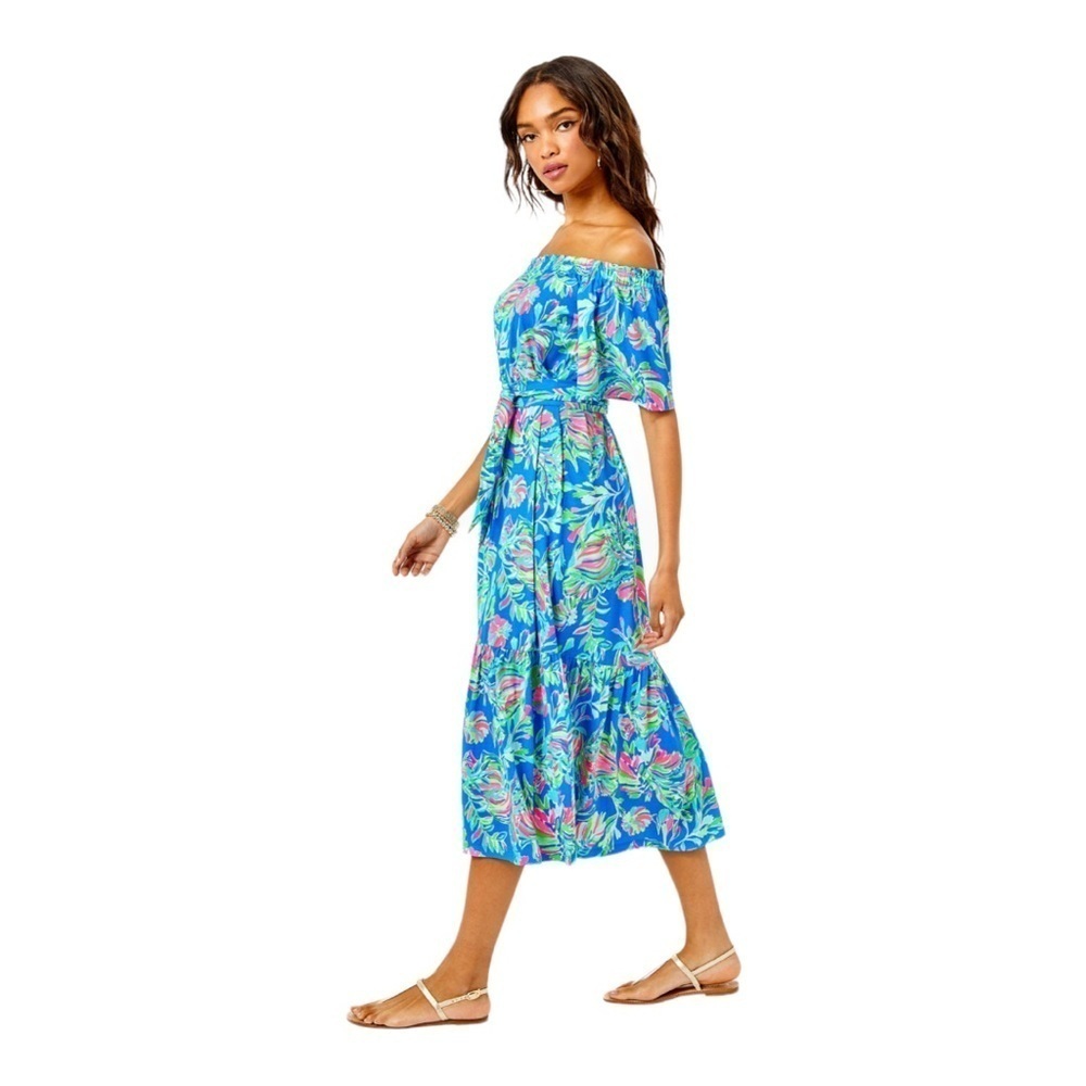 LILLY PULITZER Small Merle Midi dress Blue Flare Fancy Fins - Picture 4 of 15